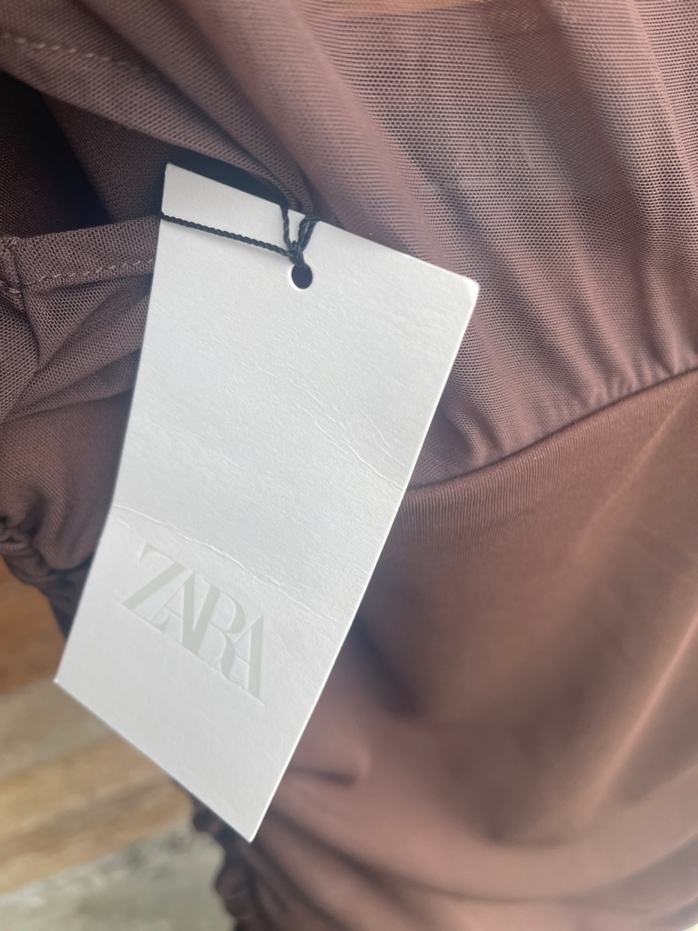 Zara Chocolate Brown Combination Tulle Dress, XL - Picture 9 of 10